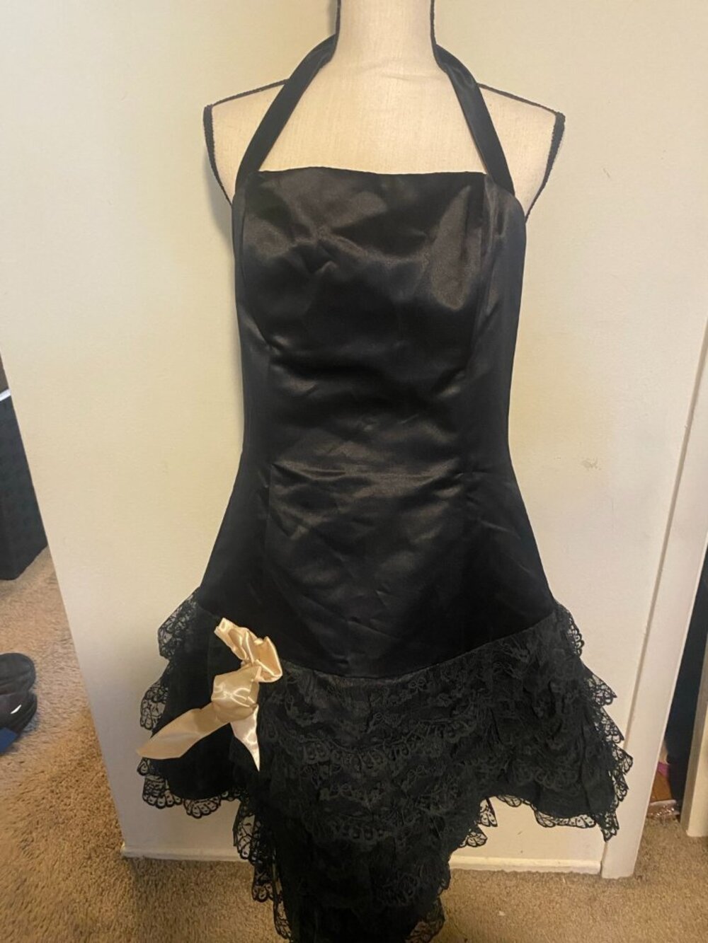 Jessica McClintock Black Satin Lace Halter Party Dress Size 11/12
